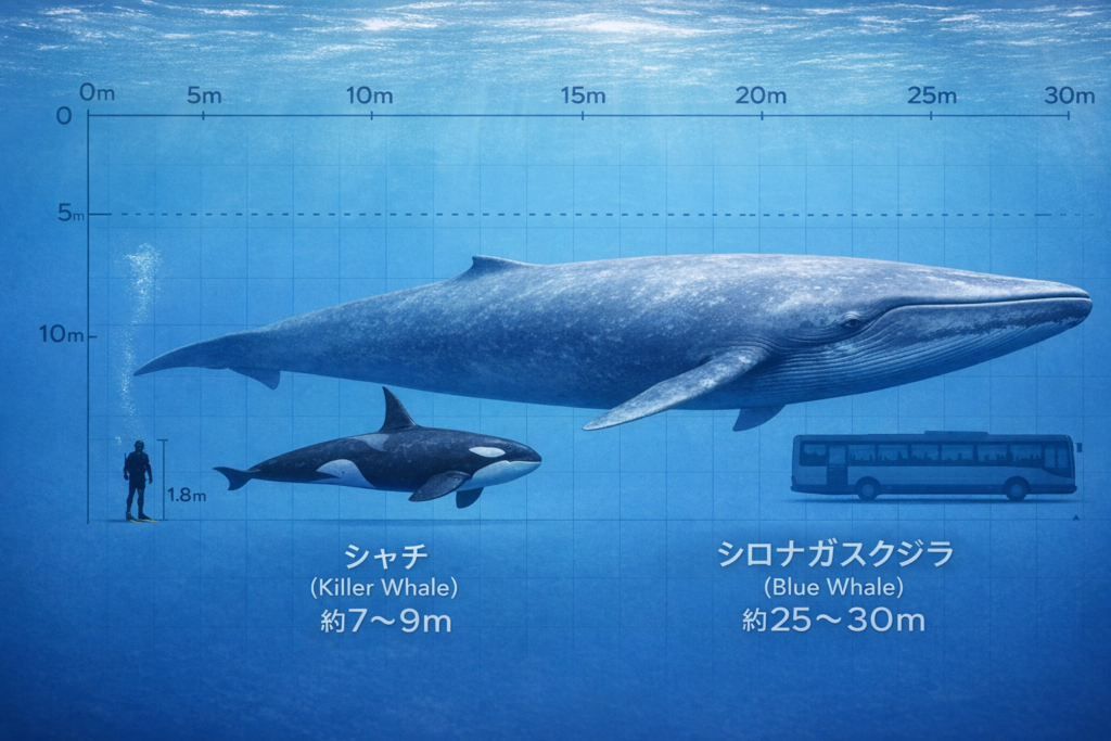 シロナガスクジラとシャチの比較
