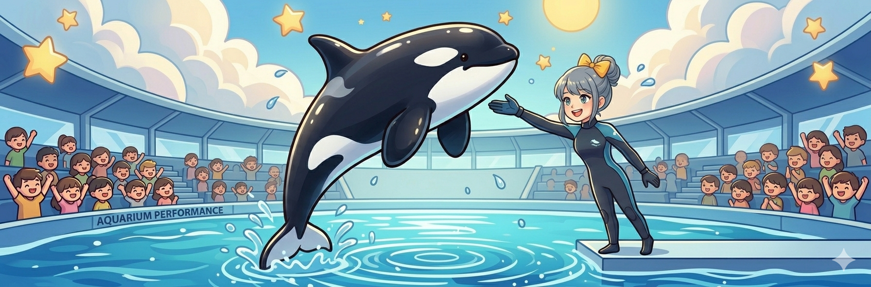 シャチのいる水族館のイラスト